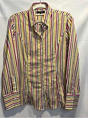 T.M.Lewin White Dress Shirt with Red & Yellow Stripes